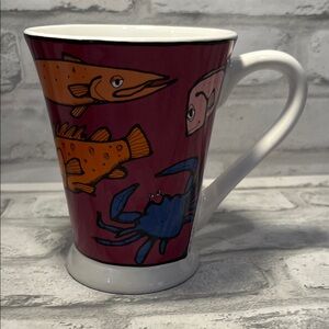 Aquarium Colorful Fish and Crab Mug by Ursula Dodge vintage 9 oz